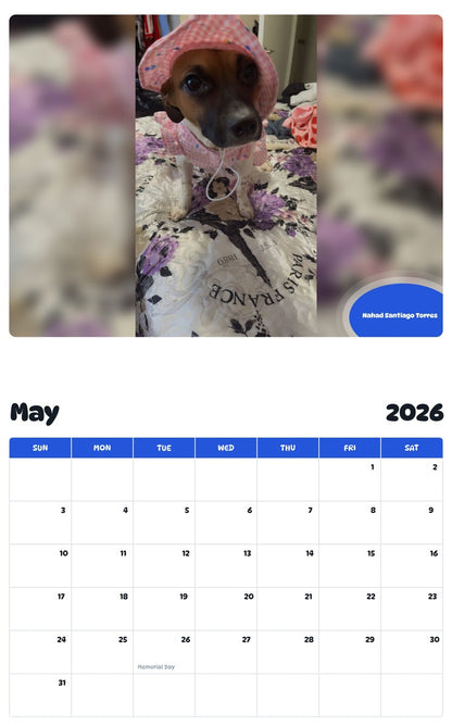 2026 - 2027 Nahad Santiago Torres - Pawidols Pet Calendar
