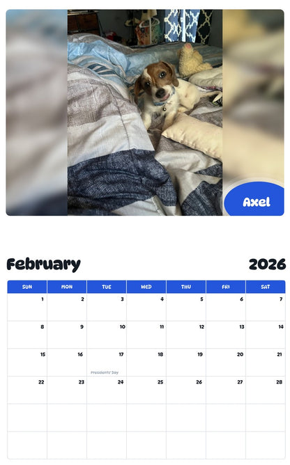 October 2025 - September 2026 Axel - Pawidols Pet Calendar