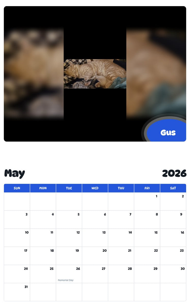 2026 - 2027 Gus - Pawidols Pet Calendar