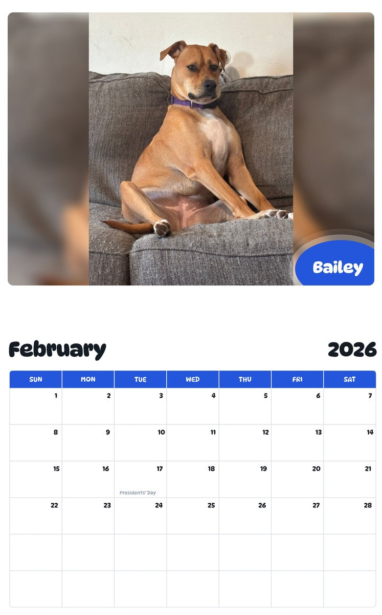 October 2025 - September 2026 Bailey - Pawidols Pet Calendar