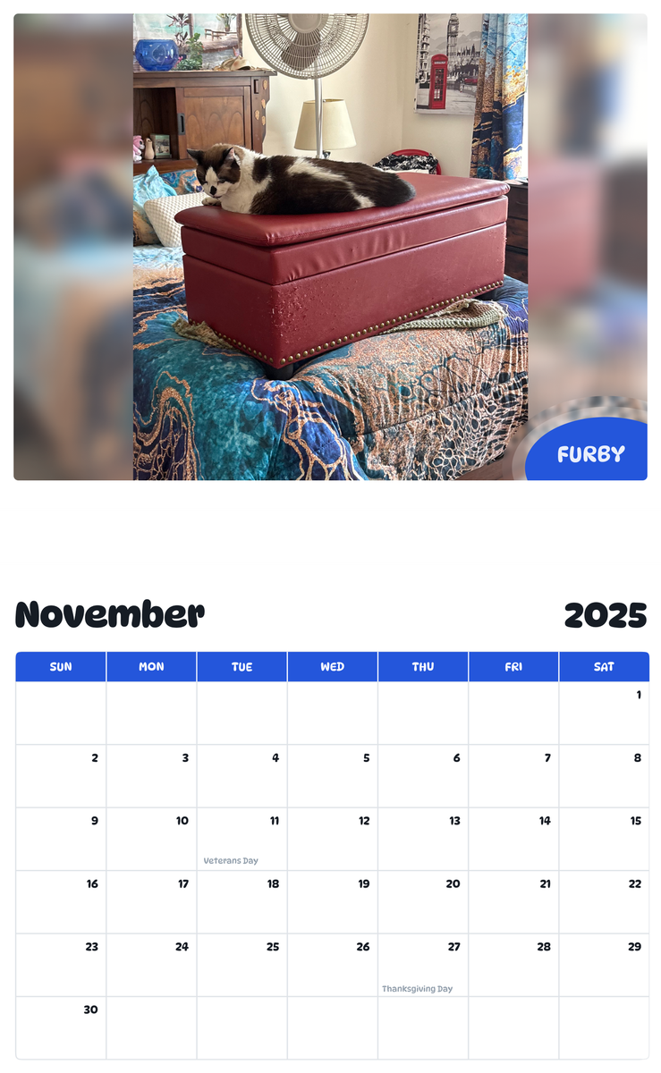 July 2025 - June 2026 Furby - Pawidols Pet Calendar