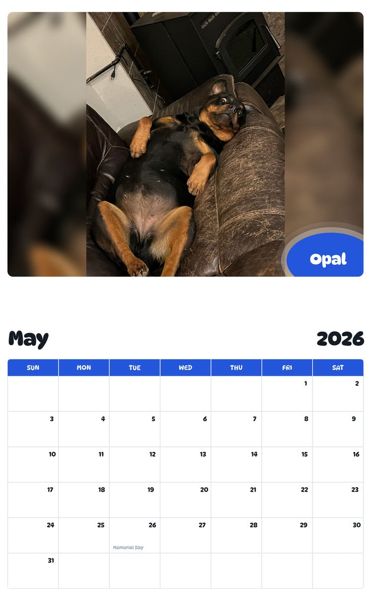 2026 - 2027 Opal - Pawidols Pet Calendar