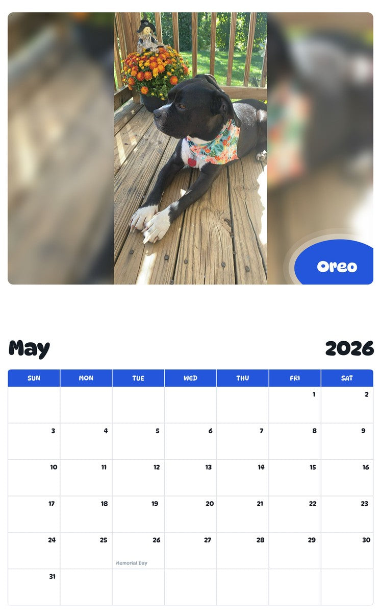 2026 - 2027 Oreo - Pawidols Pet Calendar