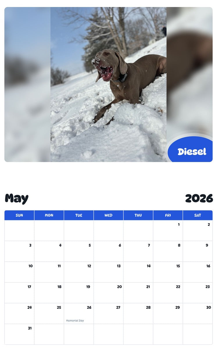 2026 - 2027 Diesel - Pawidols Pet Calendar