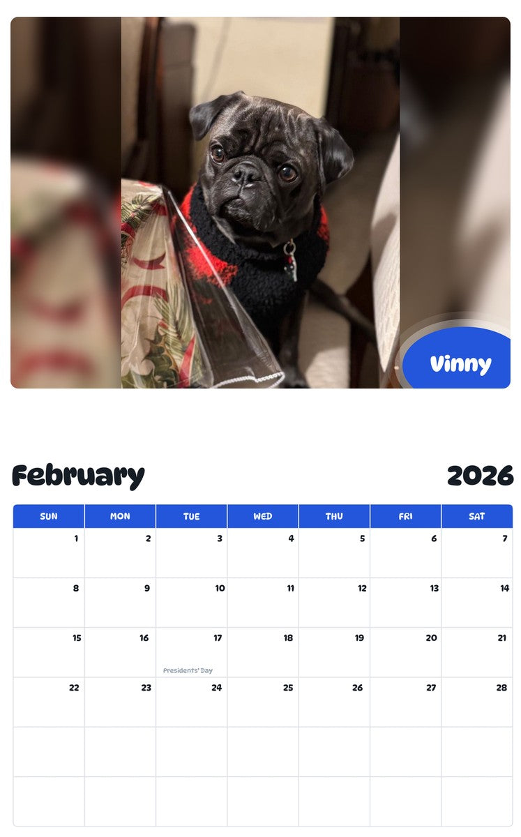 October 2025 - September 2026 Vinny - Pawidols Pet Calendar