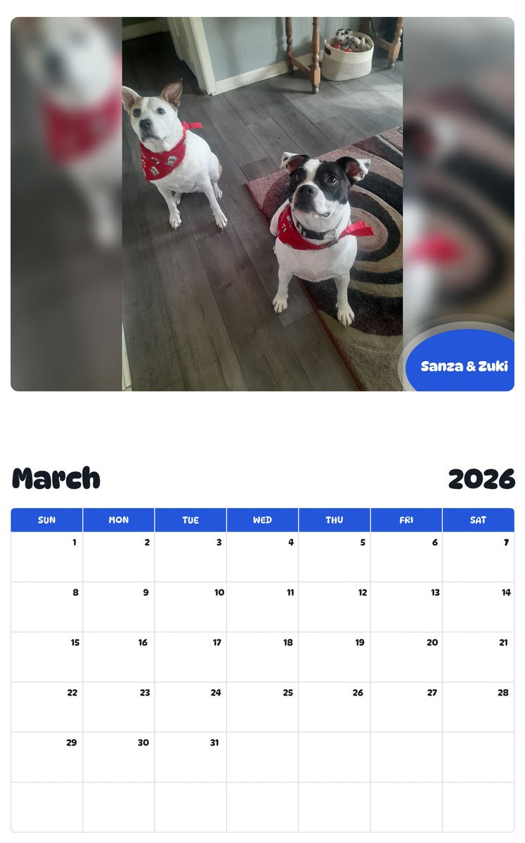 November 2025 - October 2026 Sanza & Zuki - Pawidols Pet Calendar