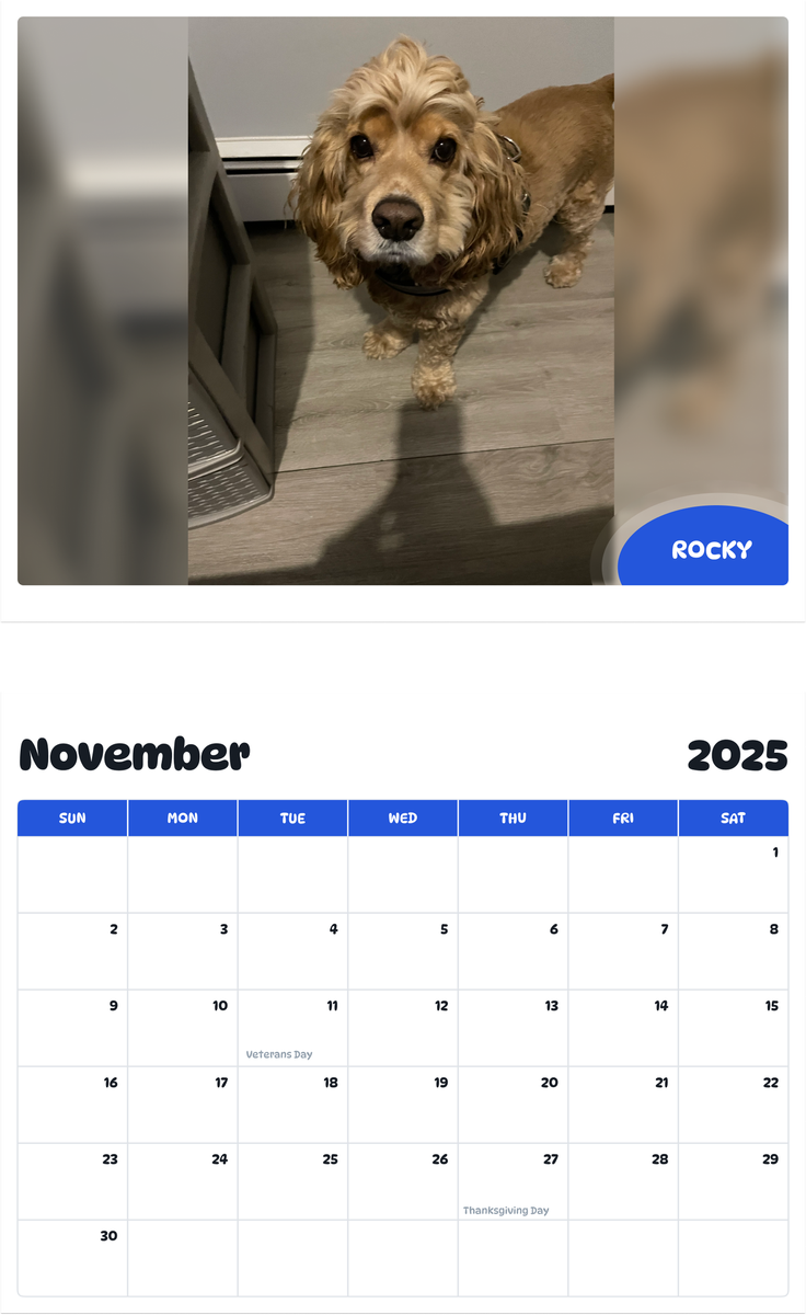 July 2025 - June 2026 Rocky - Pawidols Pet Calendar