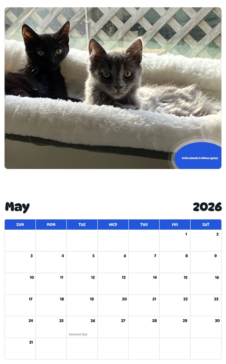 2026 - 2027 Sofie (black) & Willow (gray) - Pawidols Pet Calendar