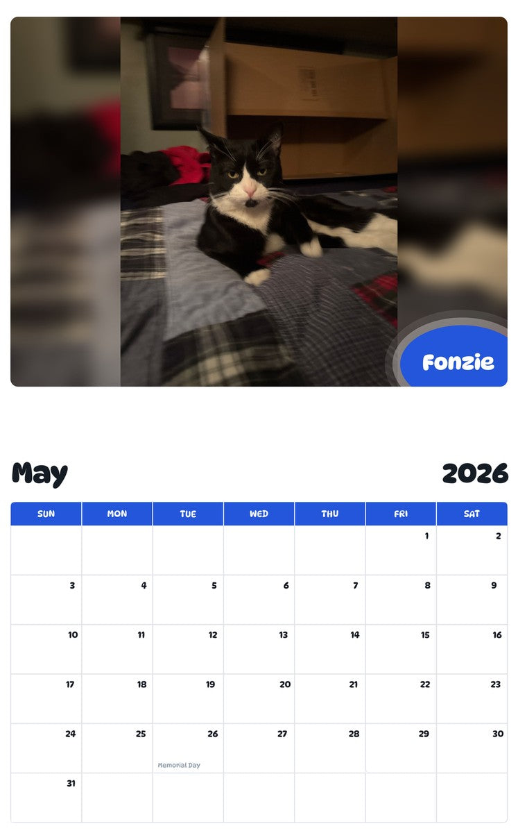 2026 - 2027 Fonzie - Pawidols Pet Calendar