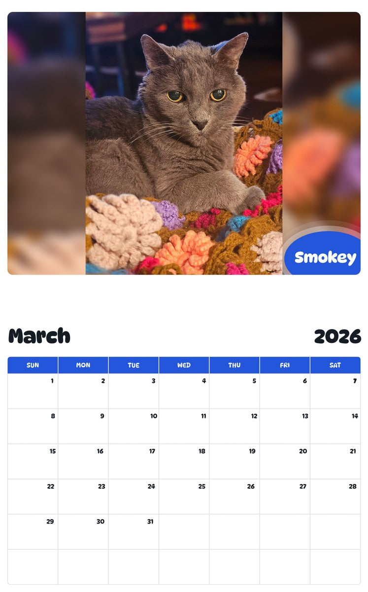 November 2025 - October 2026 Smokey - Pawidols Pet Calendar