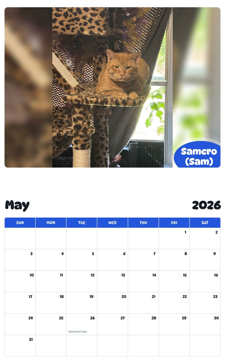2026 - 2027 Samcro (Sam) - Pawidols Pet Calendar