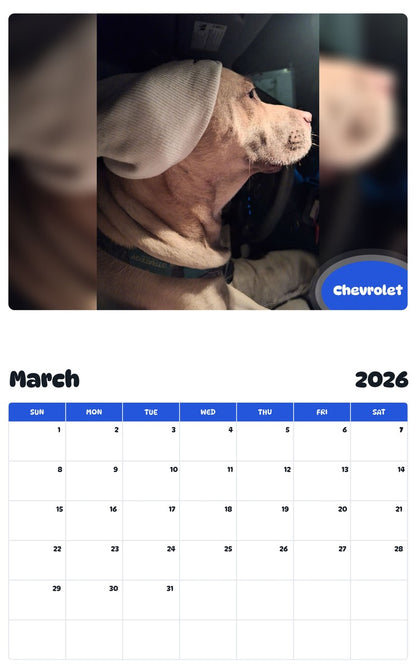 November 2025 - October 2026 Chevrolet - Pawidols Pet Calendar