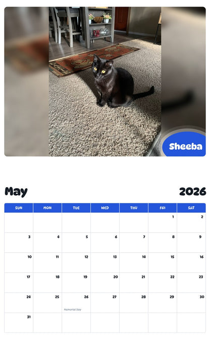 2026 - 2027 Sheeba - Pawidols Pet Calendar