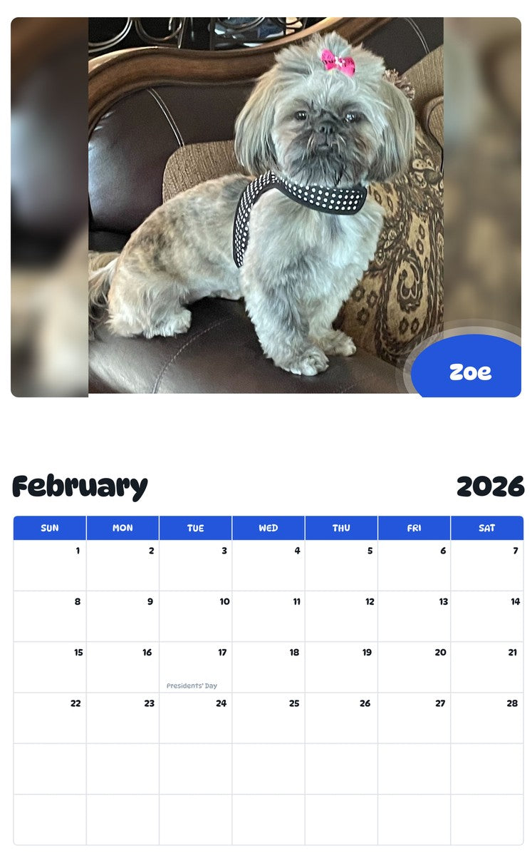 October 2025 - September 2026 Zoe - Pawidols Pet Calendar