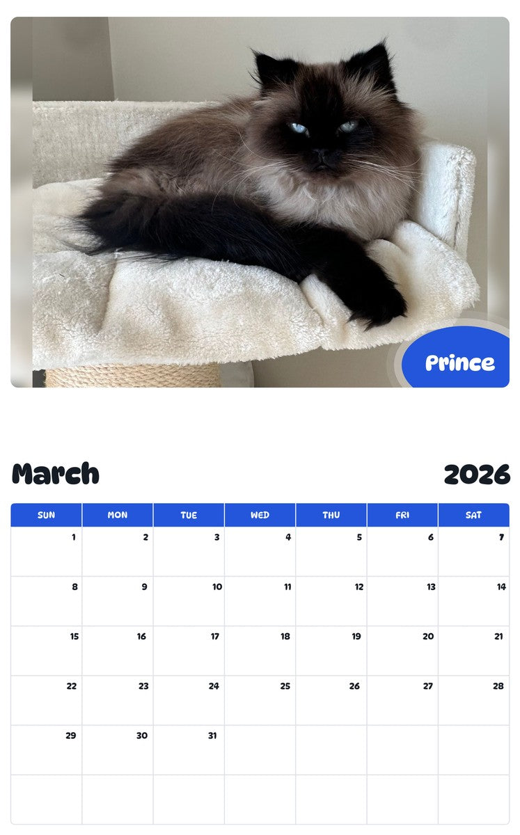 November 2025 - October 2026 Prince - Pawidols Pet Calendar