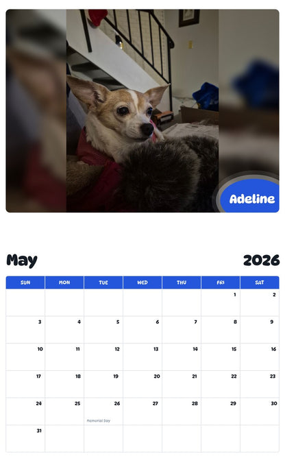 2026 - 2027 Adeline - Pawidols Pet Calendar