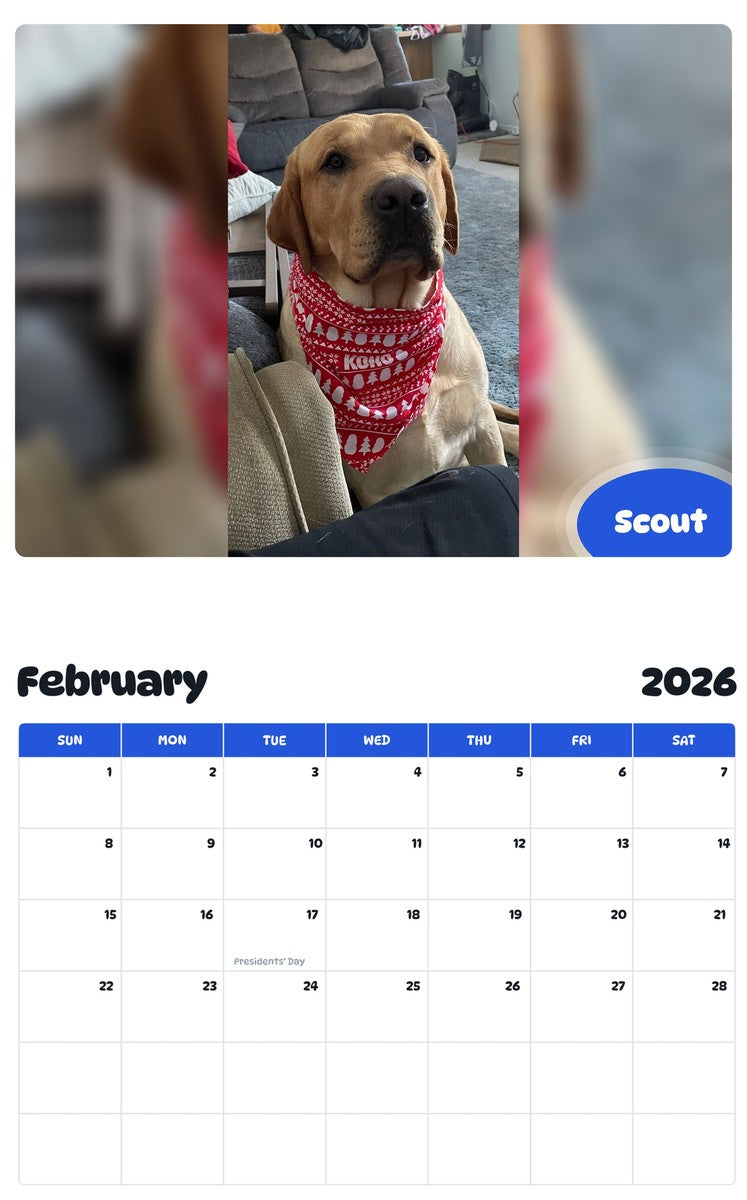 October 2025 - September 2026 Scout - Pawidols Pet Calendar