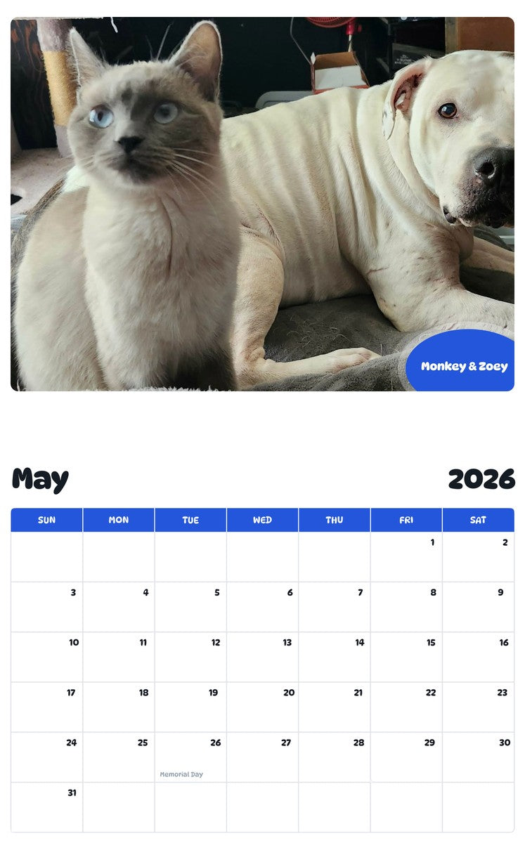 2026 - 2027 Monkey & Zoey - Pawidols Pet Calendar