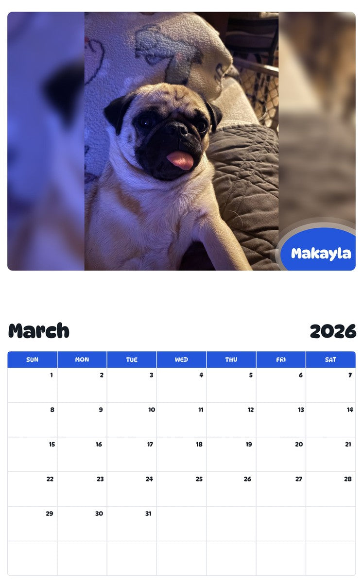 November 2025 - October 2026 Makayla - Pawidols Pet Calendar
