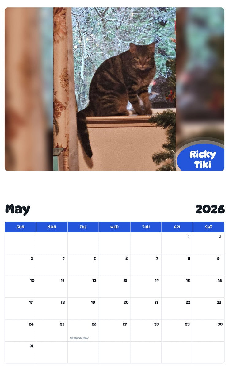 2026 - 2027 Ricky Tiki - Pawidols Pet Calendar