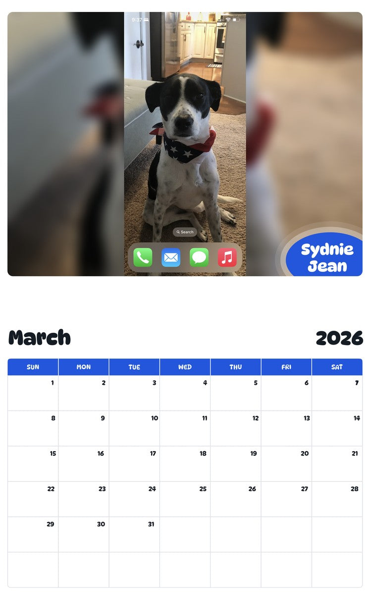 November 2025 - October 2026 Sydnie Jean - Pawidols Pet Calendar