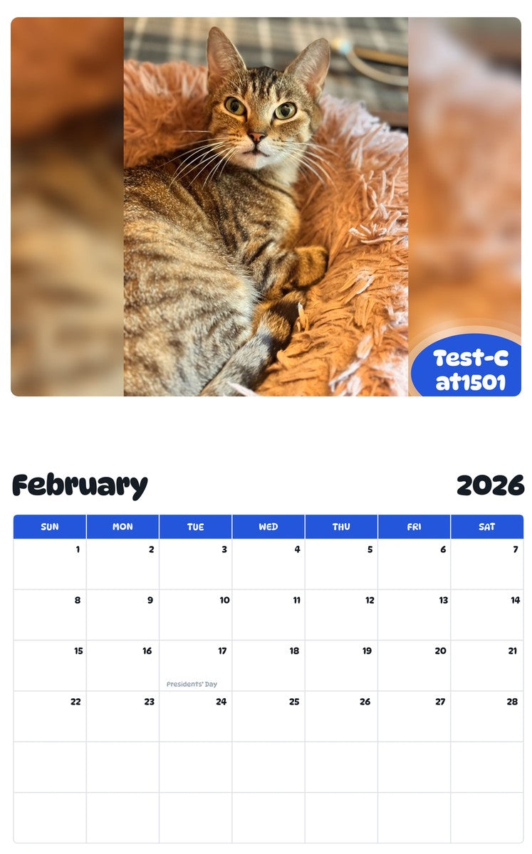 October 2025 - September 2026 Test-Cat1501 - Pawidols Pet Calendar Calendar