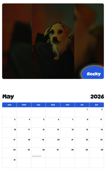 2026 - 2027 Rocky - Pawidols Pet Calendar