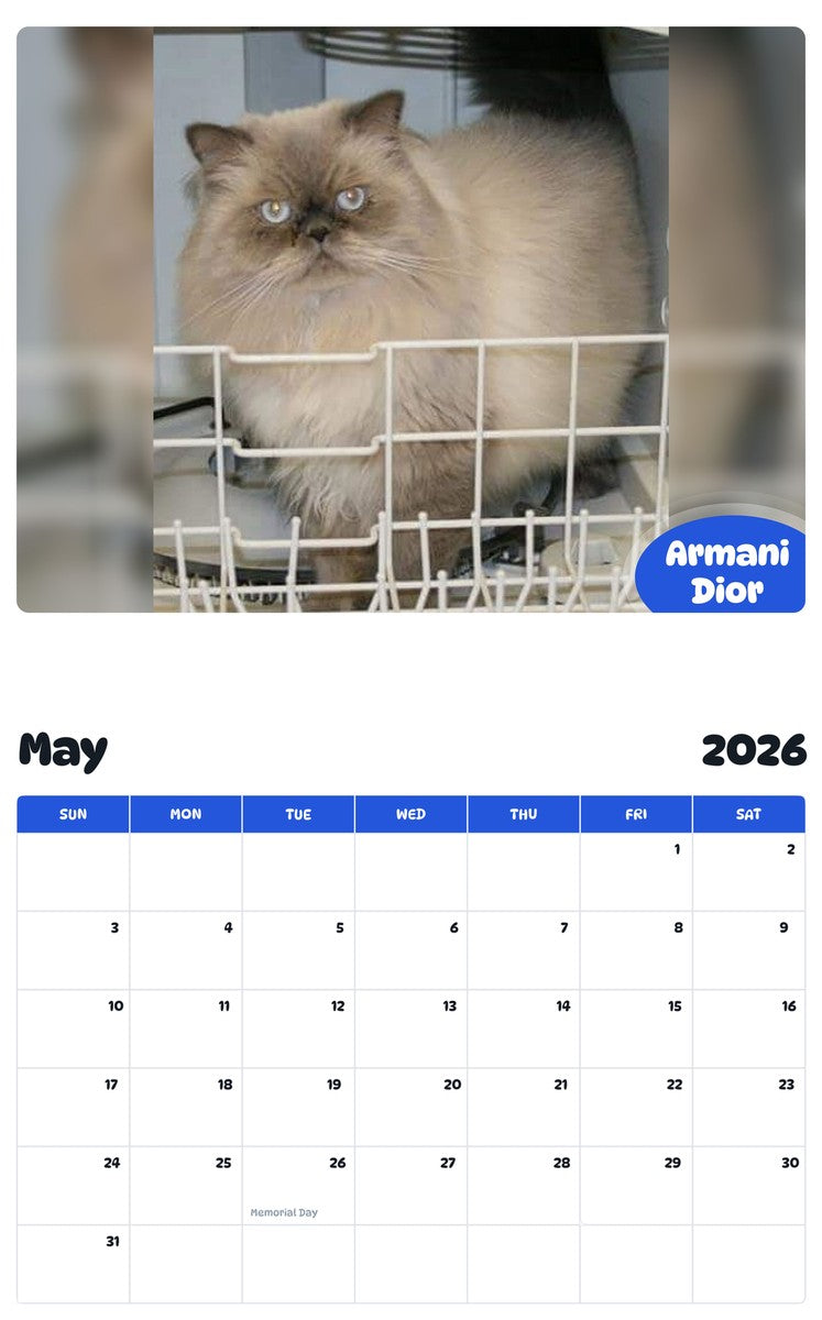 2026 - 2027 Armani Dior - Pawidols Pet Calendar