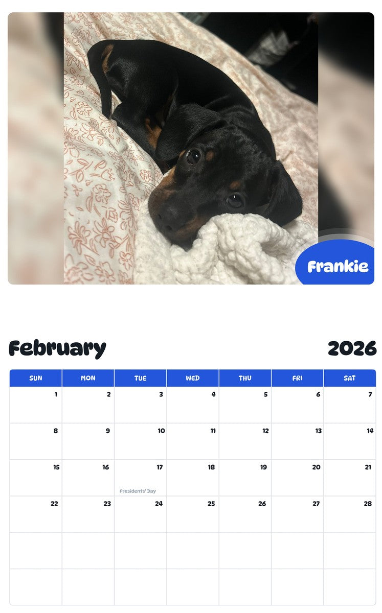 October 2025 - September 2026 Frankie - Pawidols Pet Calendar
