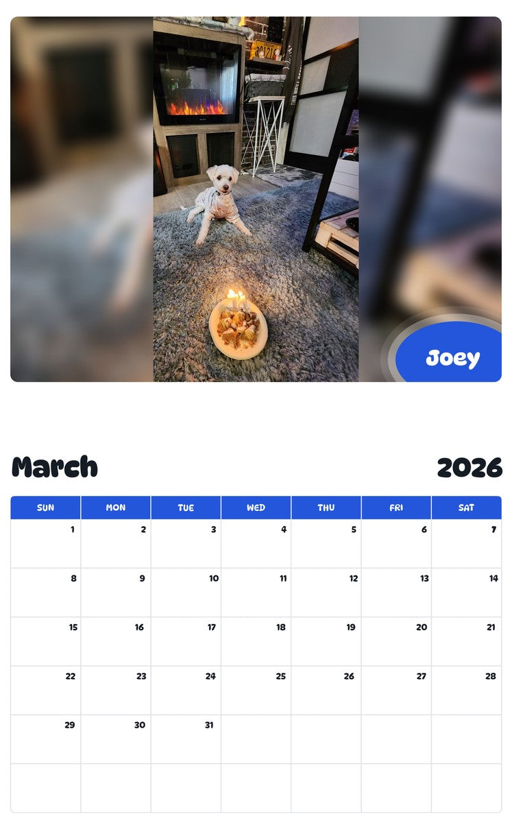 November 2025 - October 2026 Joey - Pawidols Pet Calendar