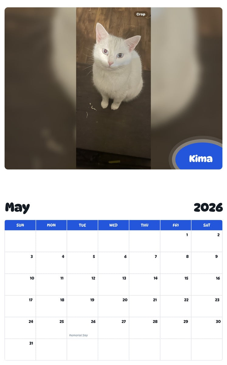 2026 - 2027 Kima - Pawidols Pet Calendar