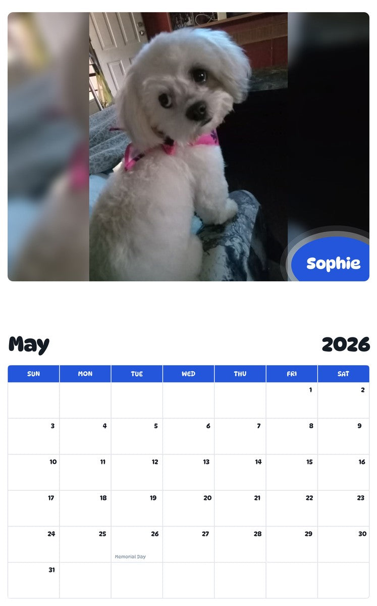 2026 - 2027 Sophie - Pawidols Pet Calendar