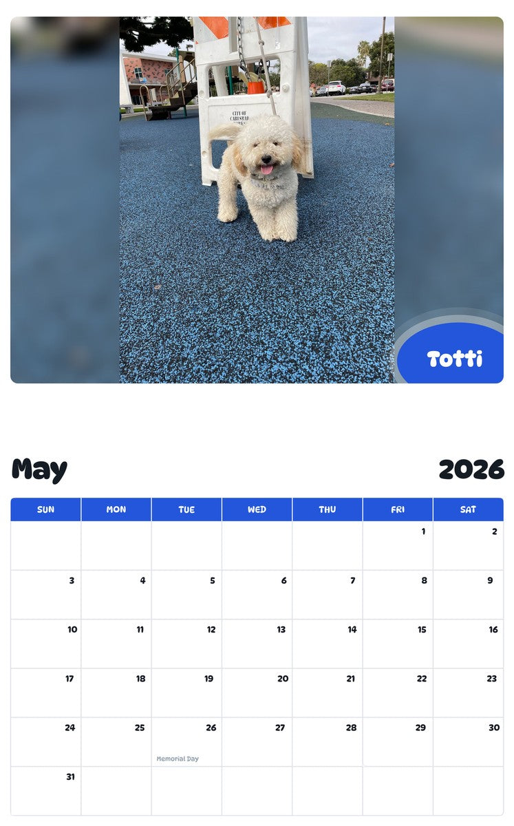 2026 - 2027 Totti - Pawidols Pet Calendar