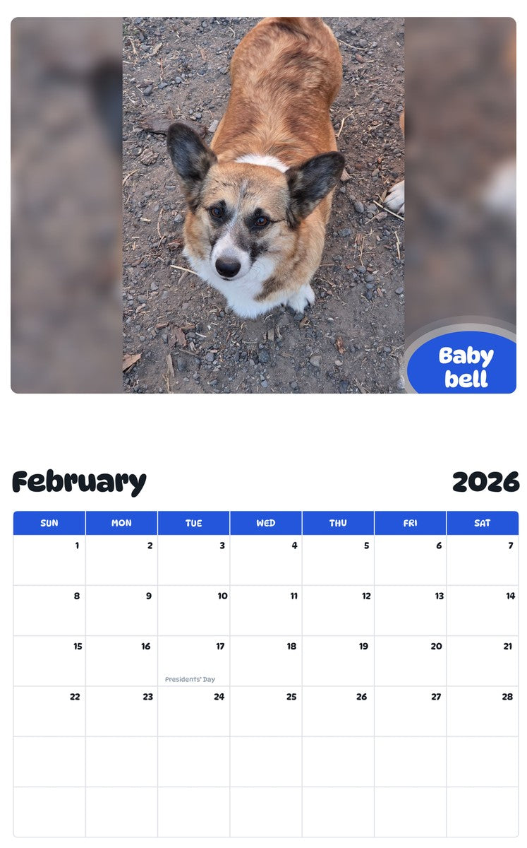 November 2025 - October 2026 Baby bell - Pawidols Pet Calendar