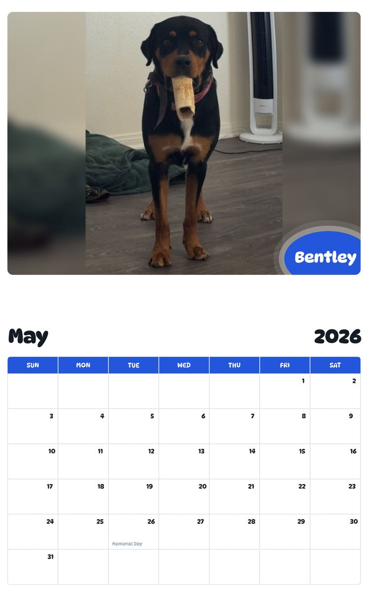 2026 - 2027 Bentley - Pawidols Pet Calendar