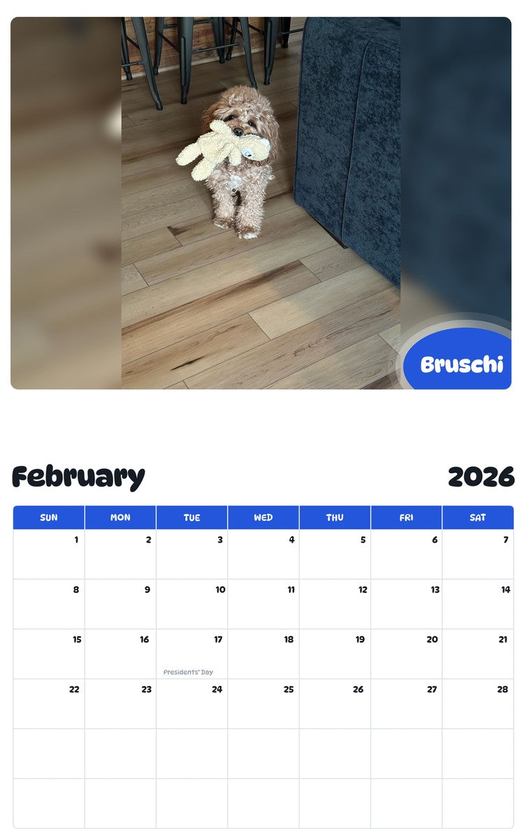 November 2025 - October 2026 Bruschi - Pawidols Pet Calendar