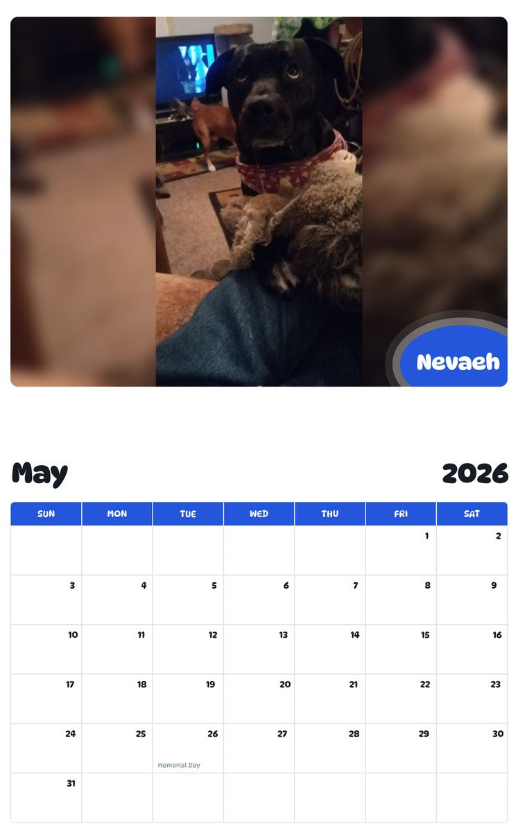 2026 - 2027 Nevaeh - Pawidols Pet Calendar