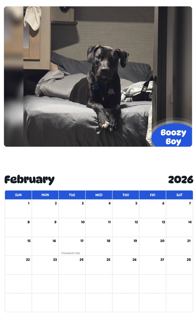 October 2025 - September 2026 Boozy Boy - Pawidols Pet Calendar