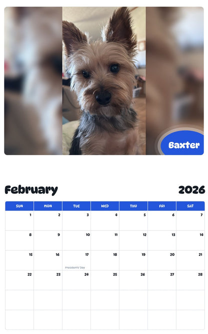 October 2025 - September 2026 Baxter - Pawidols Pet Calendar