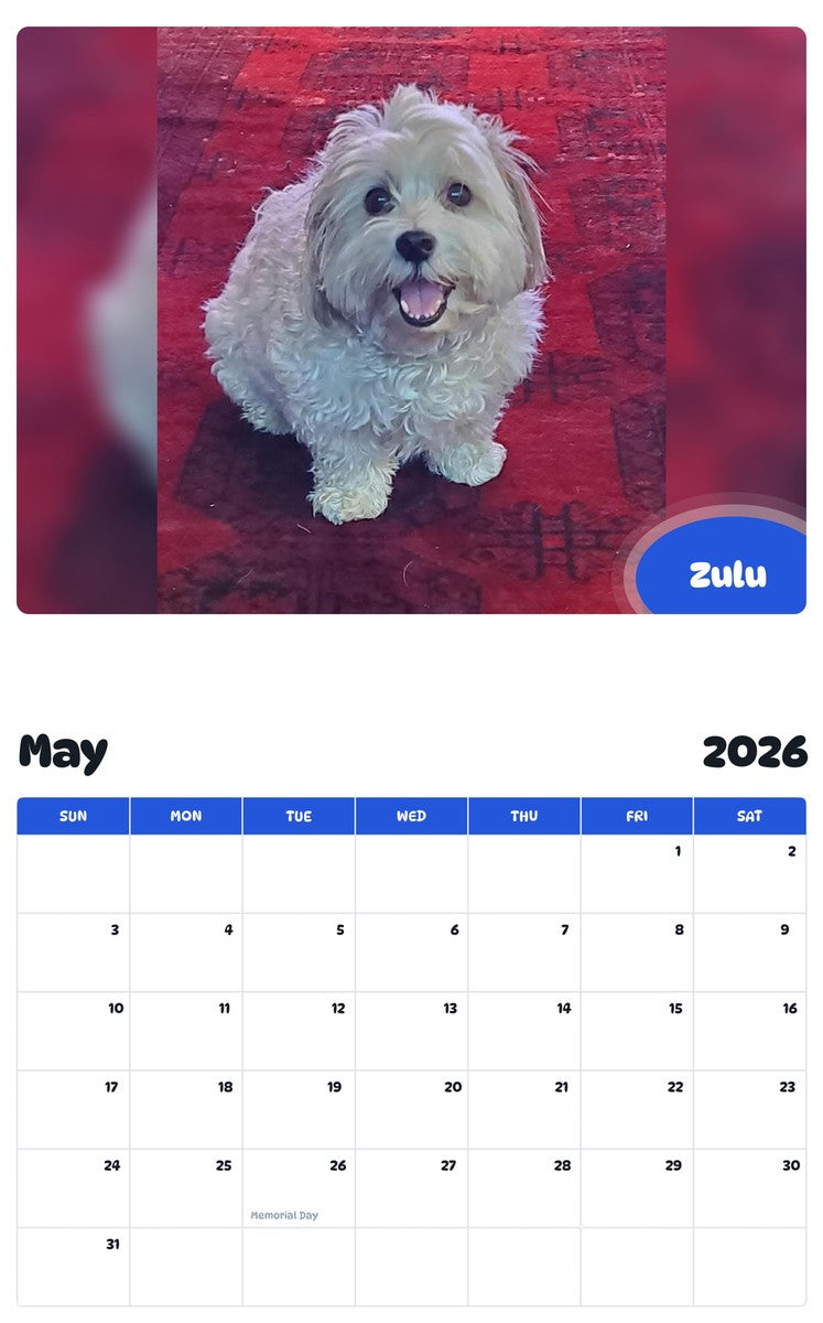 2026 - 2027 Zulu - Pawidols Pet Calendar