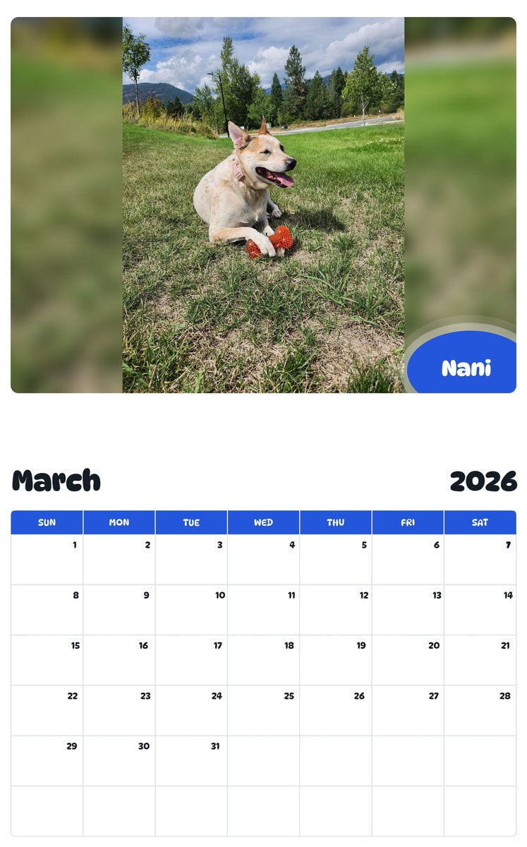 November 2025 - October 2026 Nani - Pawidols Pet Calendar