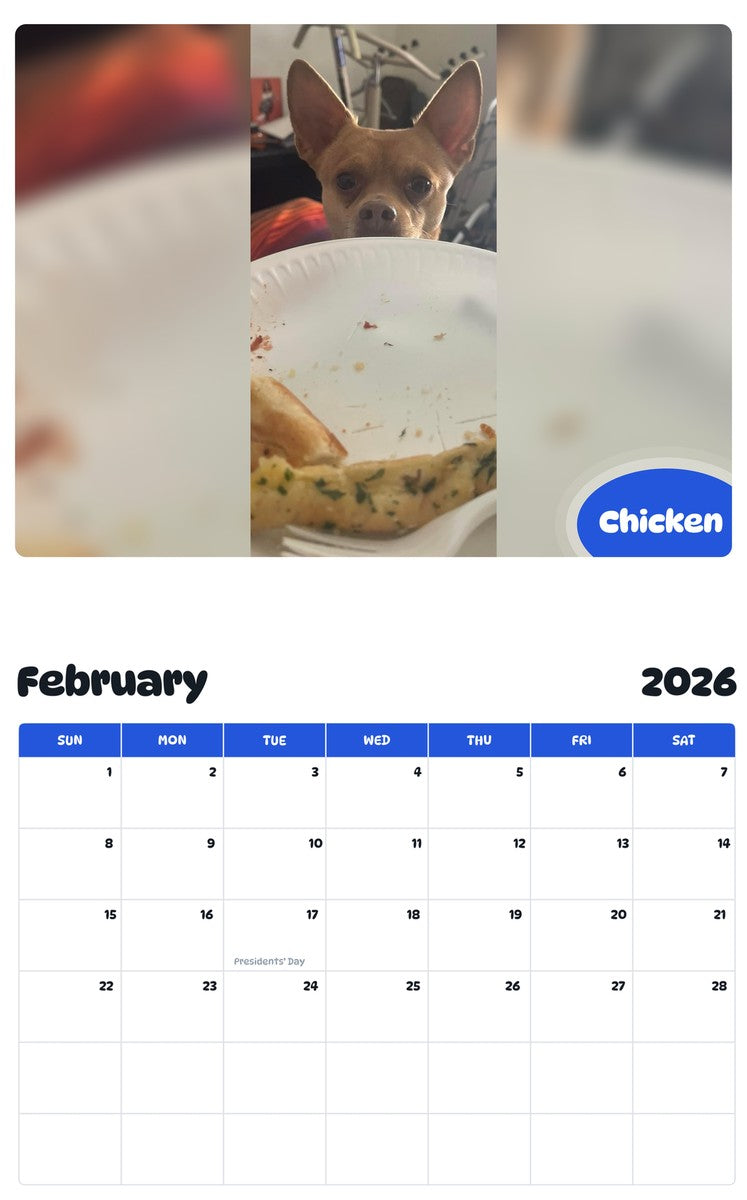 October 2025 - September 2026 Chicken - Pawidols Pet Calendar