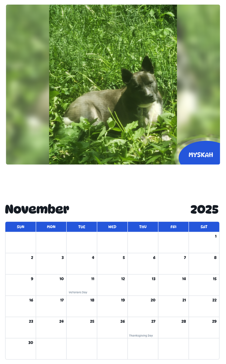 July 2025 - June 2026 Myskah - Pawidols Pet Calendar