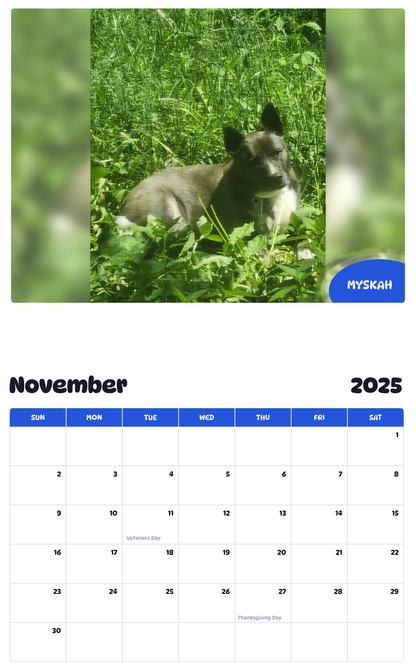 July 2025 - June 2026 Myskah - Pawidols Pet Calendar