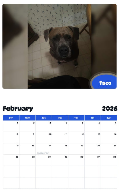 October 2025 - September 2026 Taco - Pawidols Pet Calendar