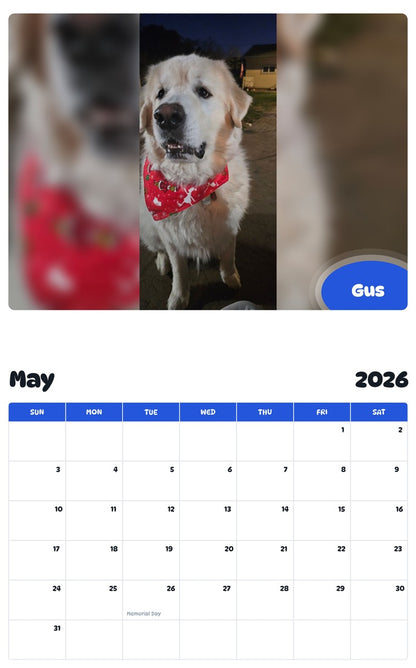 2026 - 2027 Gus - Pawidols Pet Calendar