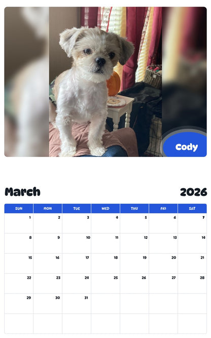 November 2025 - October 2026 Cody - Pawidols Pet Calendar