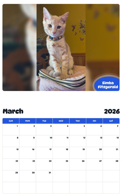 November 2025 - October 2026 Simba Fitzgerald - Pawidols Pet Calendar