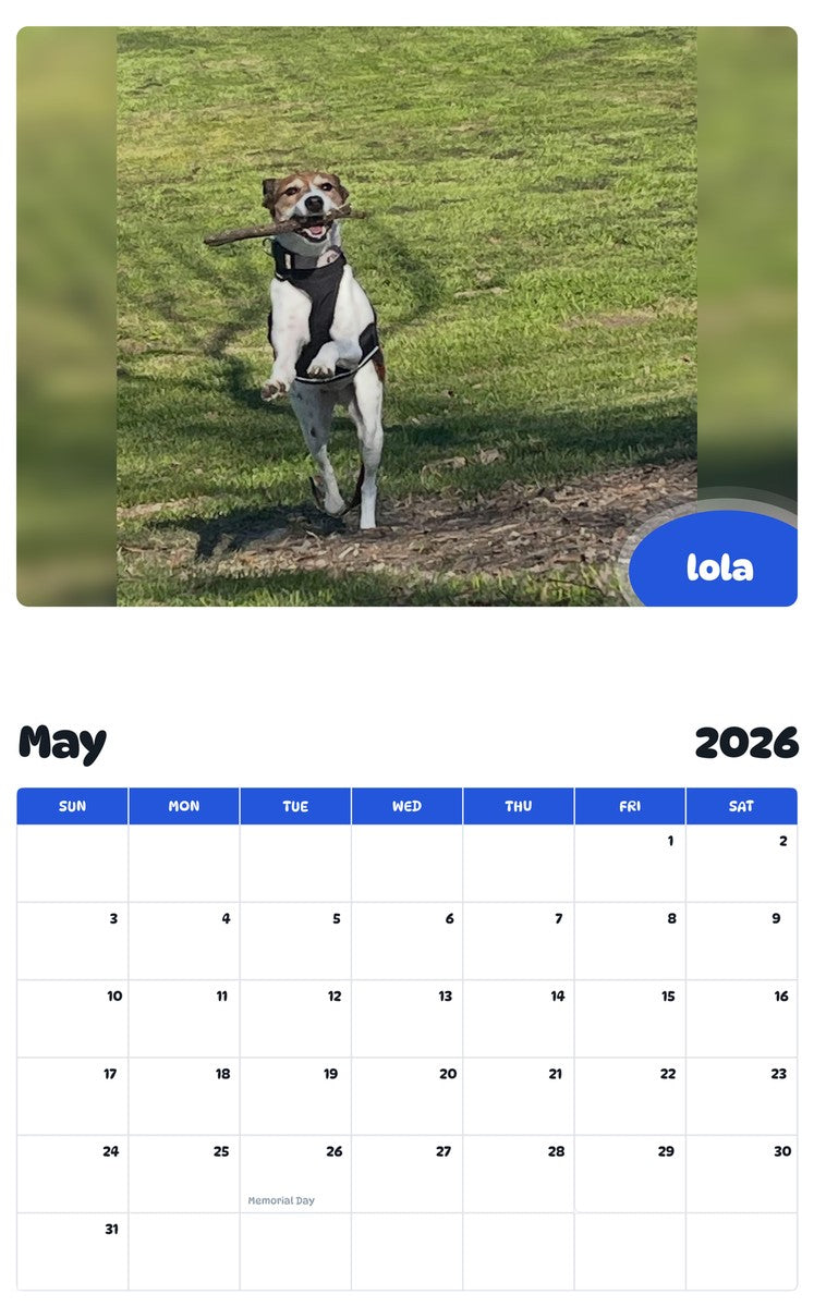 2026 - 2027 lola - Pawidols Pet Calendar