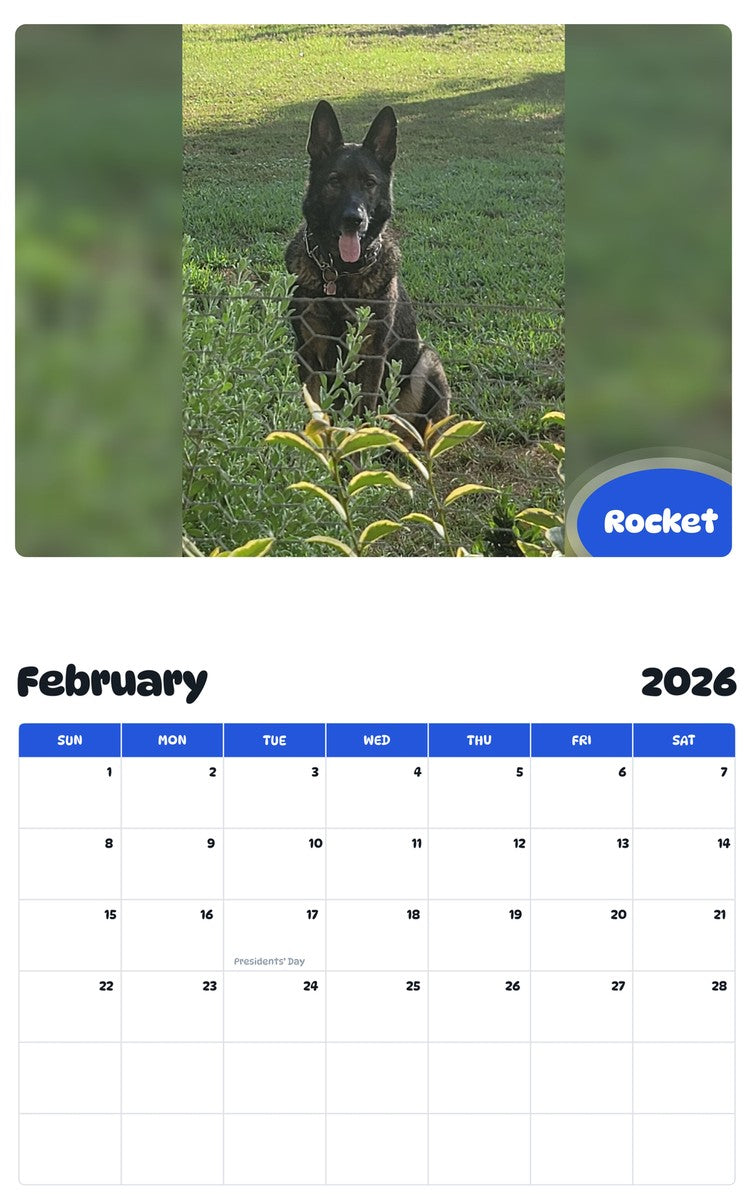 October 2025 - September 2026 Rocket - Pawidols Pet Calendar